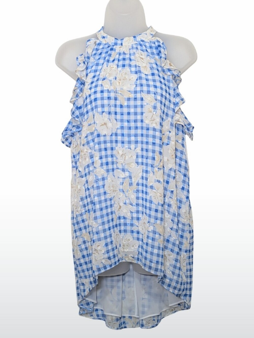 Cato | Blue Gingham Floral Halter Top | Ruffles | Summer | Chiffon | Chic |